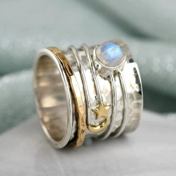 Anillo Giratorio de Piedra de Luna y Estrella