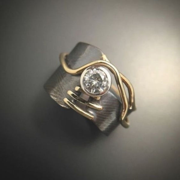 Anillo de Circonio en Plata Envejecida
