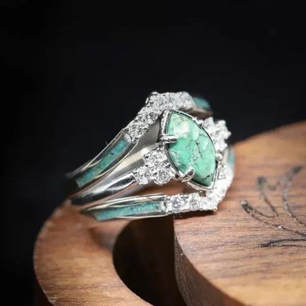 Anillo de Diamantes de Turquesa Natural