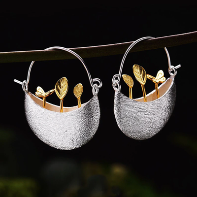 シルバー製ゴールドメッキの花かごイヤリング