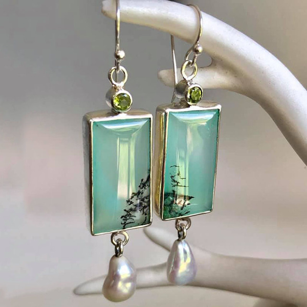 Pendientes Vintage de Circonitas Colgantes en Perla