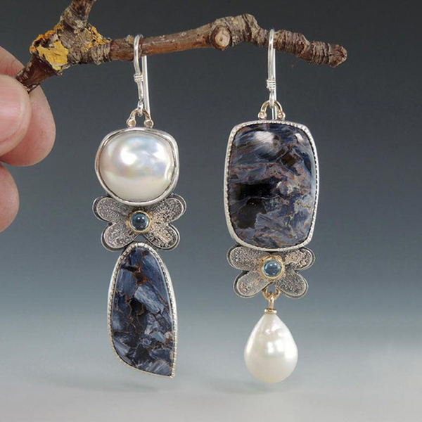 Pendientes de Piedra Oscura Natural Vintage