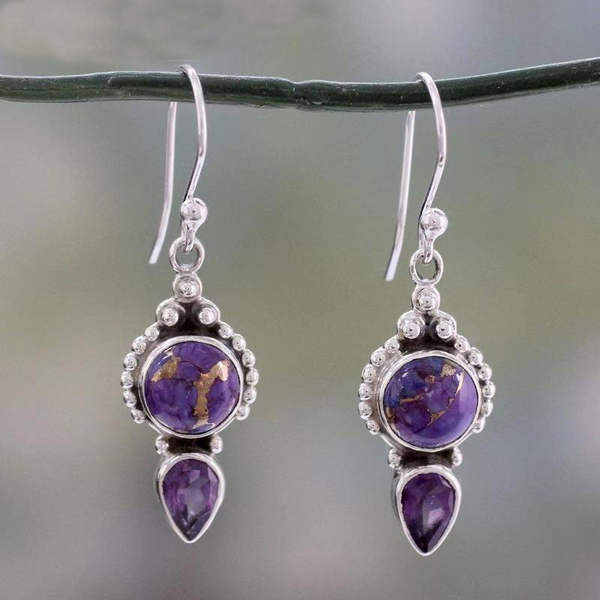Pendientes de plata con piedras moradas vintage