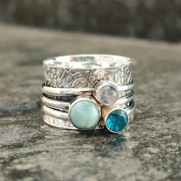 Anillo de Piedra Azul Natural Vintage