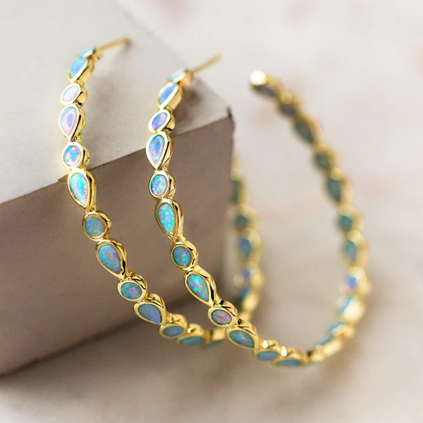 Pendientes de Ópalo Azul Vintage en Oro