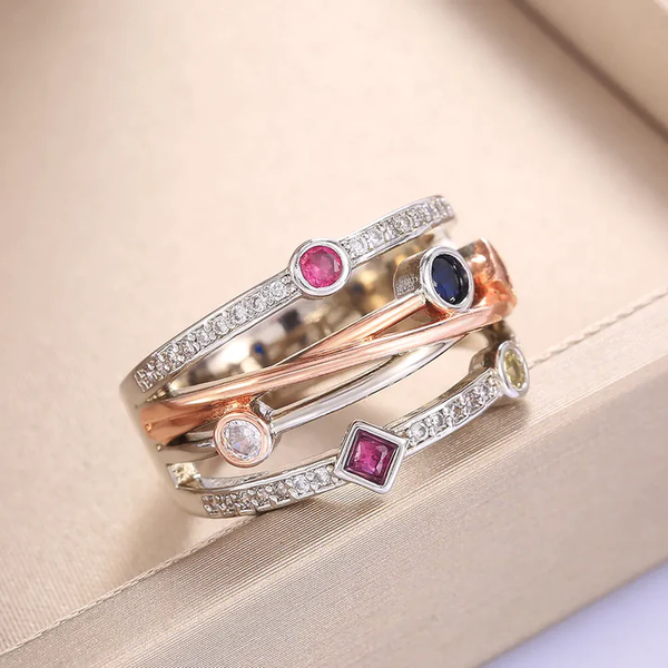 Anillo Vintage Colorido de Zirconia Hueca
